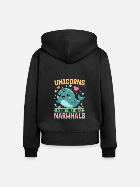 Narwhal Chibi Kawaii - Frauen Premium Bio Zip Hoodie - Schwarz