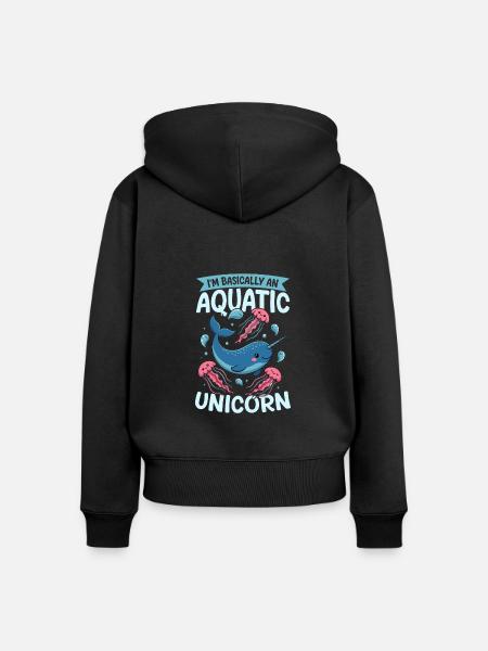 Narwhal Chibi Kawaii - Frauen Premium Bio Zip Hoodie - Schwarz