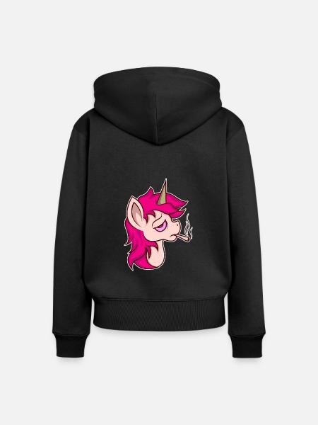 Bekifftes Einhorn - Frauen Premium Bio Zip Hoodie - Schwarz