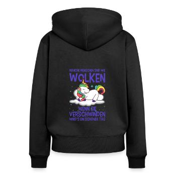 Einhorn Spruch Motiv - Frauen Premium Bio Zip Hoodie - Schwarz - Hinten - Julia (174cm)