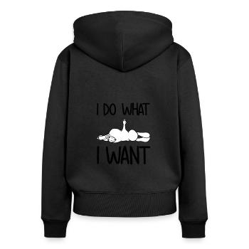 I Do What I Want Hase mit Mittelfinger - Frauen Premium Bio Zip Hoodie - Schwarz - Hinten - Julia (174cm)