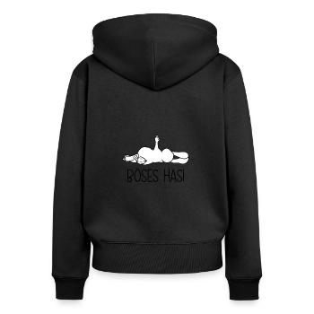 Böses Hasi Hase mit Mittelfinger - Frauen Premium Bio Zip Hoodie - Schwarz - Hinten - Julia (174cm)