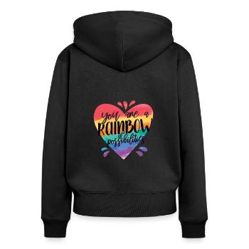 Lehrer Du Bist Ein Regenbogen Der Möglichkeiten - Frauen Premium Bio Zip Hoodie - Schwarz - Hinten - Julia (174cm)