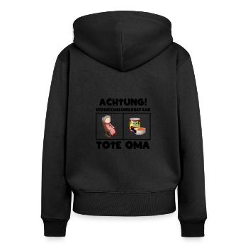 Achtung Verwechslungsgefahr Tote Oma - Frauen Premium Bio Zip Hoodie - Schwarz - Hinten - Julia (174cm)