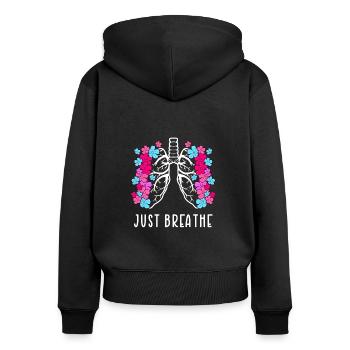 Lungs filled with flowers - just breathe - Frauen Premium Bio Zip Hoodie - Schwarz - Hinten - Julia (174cm)