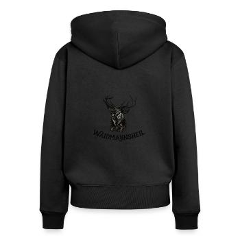 Waidmannsheil, Geweih, Jäger, Jagen - Frauen Premium Bio Zip Hoodie - Schwarz - Hinten - Julia (174cm)