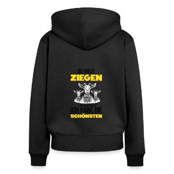 Ziege - Frauen Premium Bio Zip Hoodie - Schwarz - Hinten - Julia (174cm)