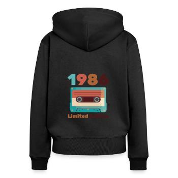 Joyeux anniversaire à moi - Sweat à capuche zippé Premium bio Femme - noir - Dos - Julia (174cm)