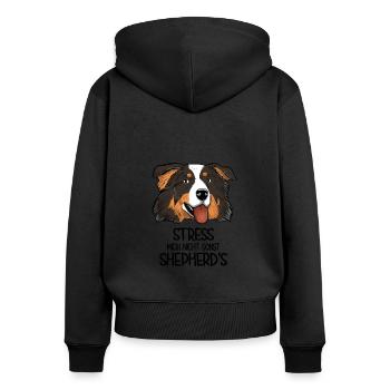 Aussie Stress Mich Nicht Sonst Shepherd's - Frauen Premium Bio Zip Hoodie - Schwarz - Hinten - Julia (174cm)