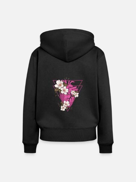 Gothic Blumen - Frauen Premium Bio Zip Hoodie - Schwarz