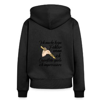 Querflöte - Frauen Premium Bio Zip Hoodie - Schwarz - Hinten - Julia (174cm)