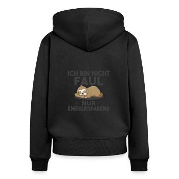 Ich bin nicht faul nur energiesparend Faultier - Frauen Premium Bio Zip Hoodie - Schwarz - Hinten - Julia (174cm)