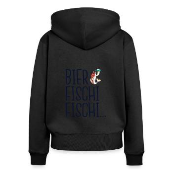 Bier Fischi Fischi Fischi... - Frauen Premium Bio Zip Hoodie - Schwarz - Hinten - Julia (174cm)