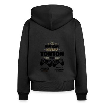 Futur Tonton 2022 Cadeau Gamer Geek Annonce Grosse - Sweat à capuche zippé Premium bio Femme - noir - Dos - Julia (174cm)