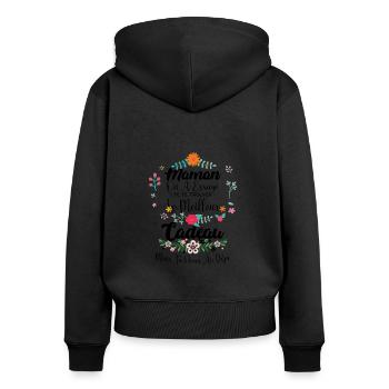Maman on a essayé de te trouver le meilleur cadeau - Sweat à capuche zippé Premium bio Femme - noir - Dos - Julia (174cm)