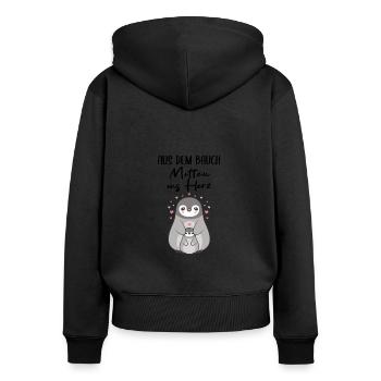 Aus dem Bauch mitten ins Herz Geschenk Geburt - Frauen Premium Bio Zip Hoodie - Schwarz - Hinten - Julia (174cm)