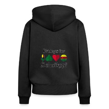 Doppelkopf - Frauen Premium Bio Zip Hoodie - Schwarz - Hinten - Julia (174cm)