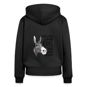 Bauer Esel - Frauen Premium Bio Zip Hoodie - Schwarz - Hinten - Julia (174cm)