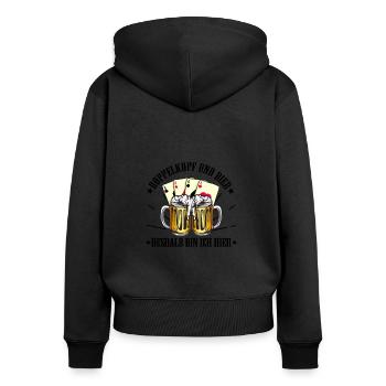 Doppelkopf - Frauen Premium Bio Zip Hoodie - Schwarz - Hinten - Julia (174cm)