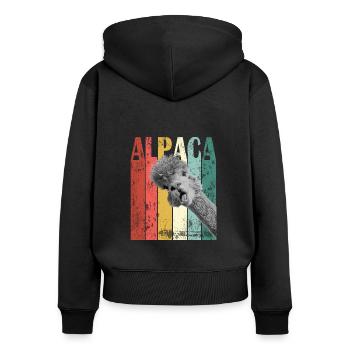 Alpaka Vintage Lama Herz-Liebes-Design-Geschenk - Frauen Premium Bio Zip Hoodie - Schwarz - Hinten - Julia (174cm)