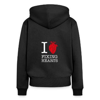 J’aime réparer les cœurs - Cardiologue chirurgien cardiaque - Sweat à capuche zippé Premium bio Femme - noir - Dos - Julia (174cm)