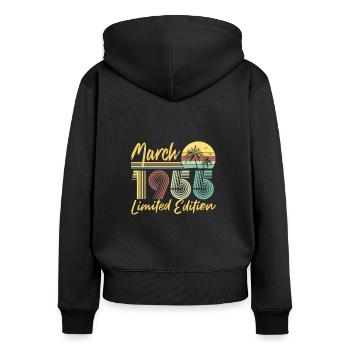 March 1955 Limited Edition - Frauen Premium Bio Zip Hoodie - Schwarz - Hinten - Julia (174cm)