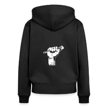 Plumber Wrench in Fist, Stolzer Klempner - Frauen Premium Bio Zip Hoodie - Schwarz - Hinten - Julia (174cm)
