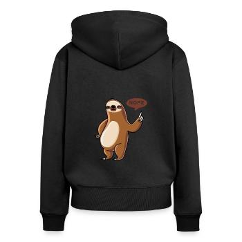 Lustiges Faultier Faulenzer Nö Statement - Frauen Premium Bio Zip Hoodie - Schwarz - Hinten - Julia (174cm)