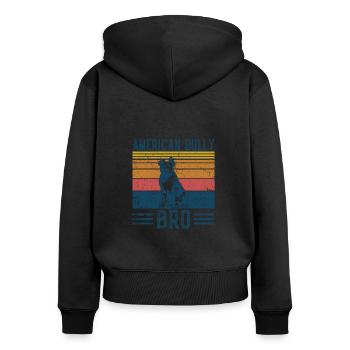 Hund American Bully Bro - Vintage Bro - Frauen Premium Bio Zip Hoodie - Schwarz - Hinten - Julia (174cm)