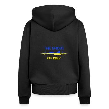 Le fantôme de Kiev Puck Futin Fuck Poutine Zelensky - Sweat à capuche zippé Premium bio Femme - noir - Dos - Julia (174cm)