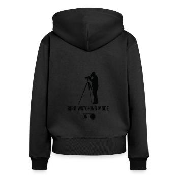 Mode d’observation des oiseaux activé - Observation des oiseaux - Sweat à capuche zippé Premium bio Femme - noir - Dos - Julia (174cm)