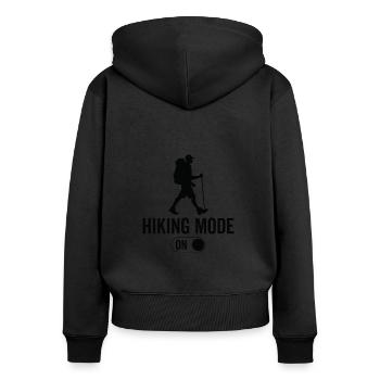 Wandermodus Ein - Wanderungen Wandern - Frauen Premium Bio Zip Hoodie - Schwarz - Hinten - Julia (174cm)