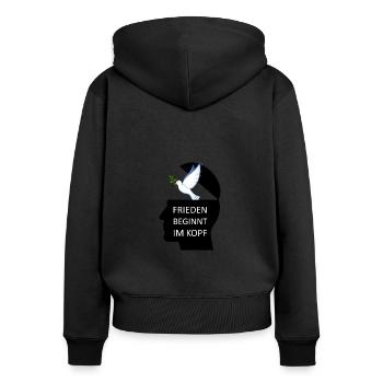 Frieden beginnt im Kopf Friedenstaube Ukraine - Frauen Premium Bio Zip Hoodie - Schwarz - Hinten - Julia (174cm)