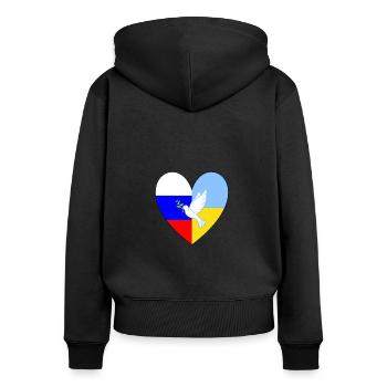 Ukraine Russie Drapeau Cœur Colombe de la Paix - Sweat à capuche zippé Premium bio Femme - noir - Dos - Julia (174cm)