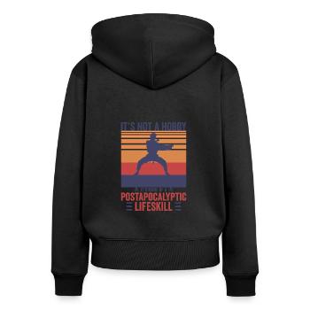 Vintage Karate Postapocalyptic Lifeskill Shirt - Frauen Premium Bio Zip Hoodie - Schwarz - Hinten - Julia (174cm)