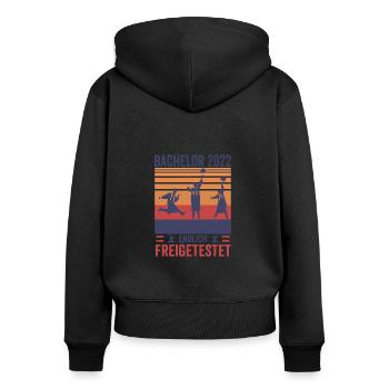 Vintage Bachelor Endlich Freigetestet Shirt - Frauen Premium Bio Zip Hoodie - Schwarz - Hinten - Julia (174cm)