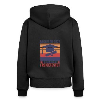Vintage Bachelor Endlich Freigetestet Shirt - Frauen Premium Bio Zip Hoodie - Schwarz - Hinten - Julia (174cm)