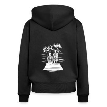 Angeln Vater Sohn Partnerlook - Frauen Premium Bio Zip Hoodie - Schwarz - Hinten - Julia (174cm)