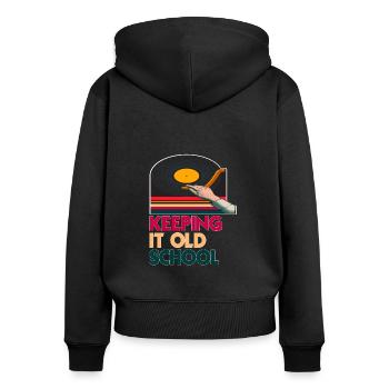 L’amateur de vinyle de la vieille école old school - Sweat à capuche zippé Premium bio Femme - noir - Dos - Julia (174cm)