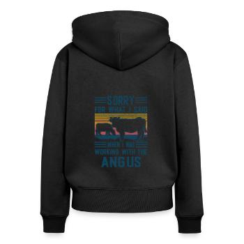 Désolé pour ce que j’ai dit, Angus - Sweat à capuche zippé Premium bio Femme - noir - Dos - Julia (174cm)