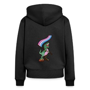 LGBTQ-Flagge - Dinosaurierbär - Frauen Premium Bio Zip Hoodie - Schwarz - Hinten - Julia (174cm)