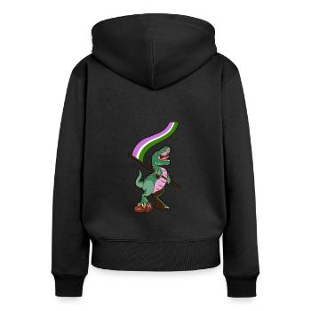 Drapeau LGBTQ - Dinosaur Genderqueer - Sweat à capuche zippé Premium bio Femme - noir - Dos - Julia (174cm)