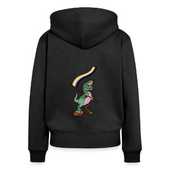 LGBTQ-Flagge - Dinosaurier Nicht-binär - Frauen Premium Bio Zip Hoodie - Schwarz - Hinten - Julia (174cm)