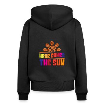 Here comes the sun - Frauen Premium Bio Zip Hoodie - Schwarz - Hinten - Julia (174cm)