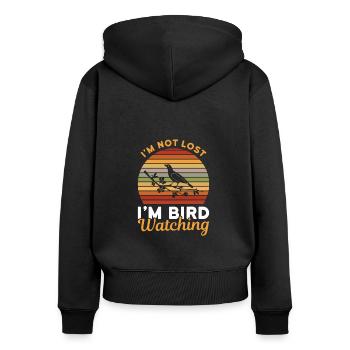 Vögel beobachten - Frauen Premium Bio Zip Hoodie - Schwarz - Hinten - Julia (174cm)