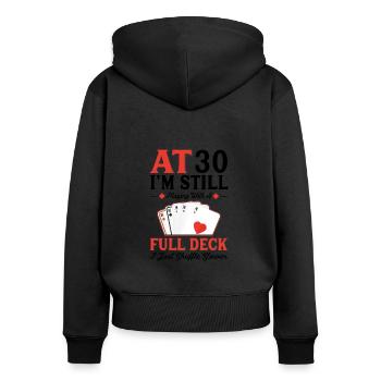 Jeux de cartes de jeu – 30e anniversaire - Sweat à capuche zippé Premium bio Femme - noir - Dos - Julia (174cm)