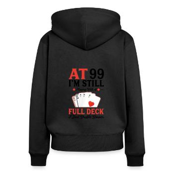 Jeux de cartes de jeu – 99e anniversaire - Sweat à capuche zippé Premium bio Femme - noir - Dos - Julia (174cm)
