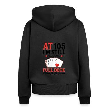 Cartes à jouer pour le 105e anniversaire - Sweat à capuche zippé Premium bio Femme - noir - Dos - Julia (174cm)