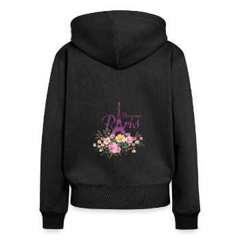 Paris - Frauen Premium Bio Zip Hoodie - Schwarz - Hinten - Julia (174cm)