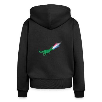 Drapeau LGBTQ Bigender - Dinosaures - Sweat à capuche zippé Premium bio Femme - noir - Dos - Julia (174cm)